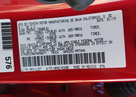 2019 Toyota Tacoma Trd Off Road z USA, uszkodzony, nr VIN 3TMAZ5CN0KM090877